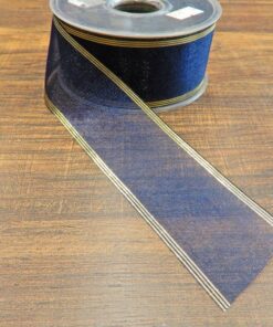 Κορδέλα οργαντίνα μπλέ με χρυσό 4cm 75μέτρα